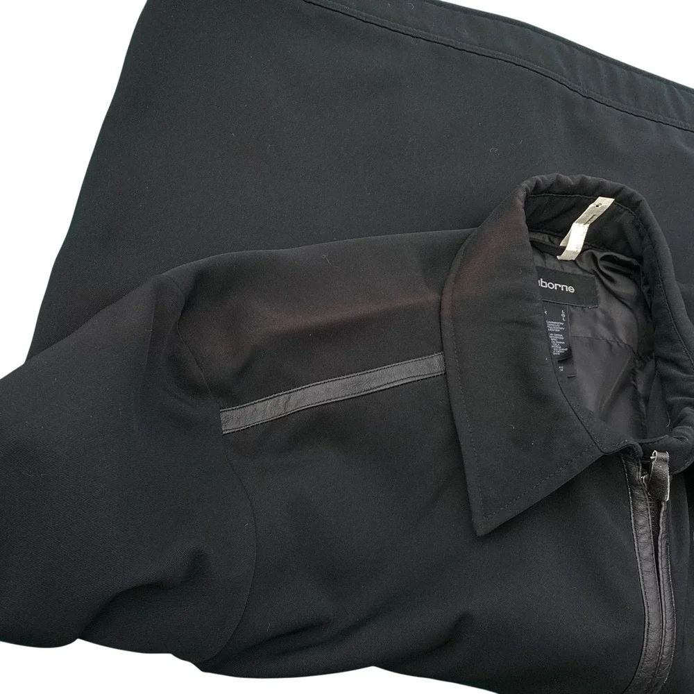 Claiborne Mens Full Zip Quilted Lined Jacket Black Faux Leather Trim Lrg *as is